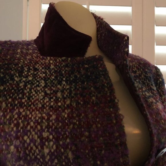 Carlisle Womens Jacket Burgundy Black Abstract Velvet Lined Collar Vintage 4 New - Picture 2 of 12